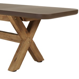 Nestor - banc 240x40cm effet béton marron pieds en bois d'acacia