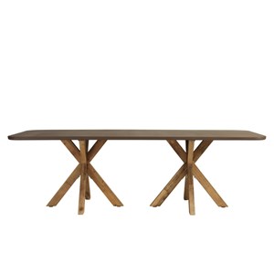 Nestor - ensemble table et bancs effet béton marron pieds en bois d'acacia