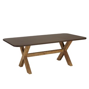 Nestor - table à manger 200x100cm effet béton marron pied en bois d'acacia