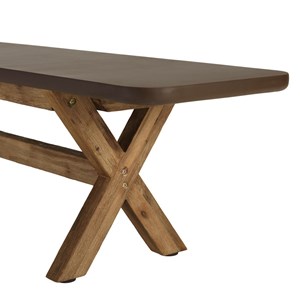Nestor - banc 200x40cm effet béton marron pied en bois d'acacia