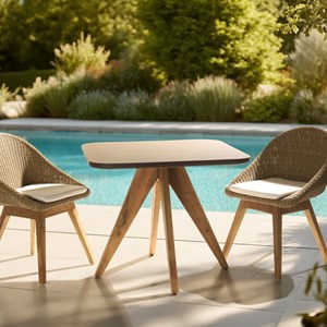 Nestor - table à manger carrée 90x90cm effet béton marron pied bois d'acacia