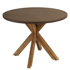 Nestor - table à manger ronde effet béton marron pied en bois d'acacia d100cm