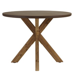 Nestor - table à manger ronde effet béton marron pied en bois d'acacia d100cm