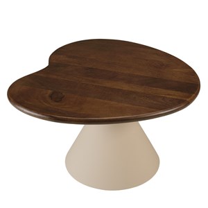James - table basse ovoïde plateau en manguier pied en métal ivoire james