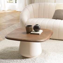 James - table basse 70x70cm en manguier pied métal ivoire (2 colis)