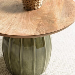 James - table basse 60x60cm plateau en manguier pied en émail vert james