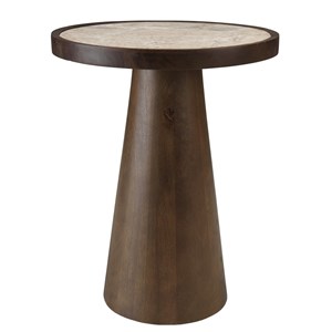James - table d'appoint 40x40cm plateau marbre pied en manguier foncé