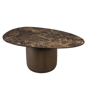 James - table basse ovoïde plateau céramique marron pied en manguier