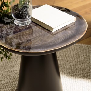 James - table d'appoint 45x42cm plateau en manguier émaillé pied métal