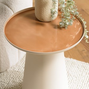 James - table d'appoint ronde 40x40cm plateau en métal émaillé caramel