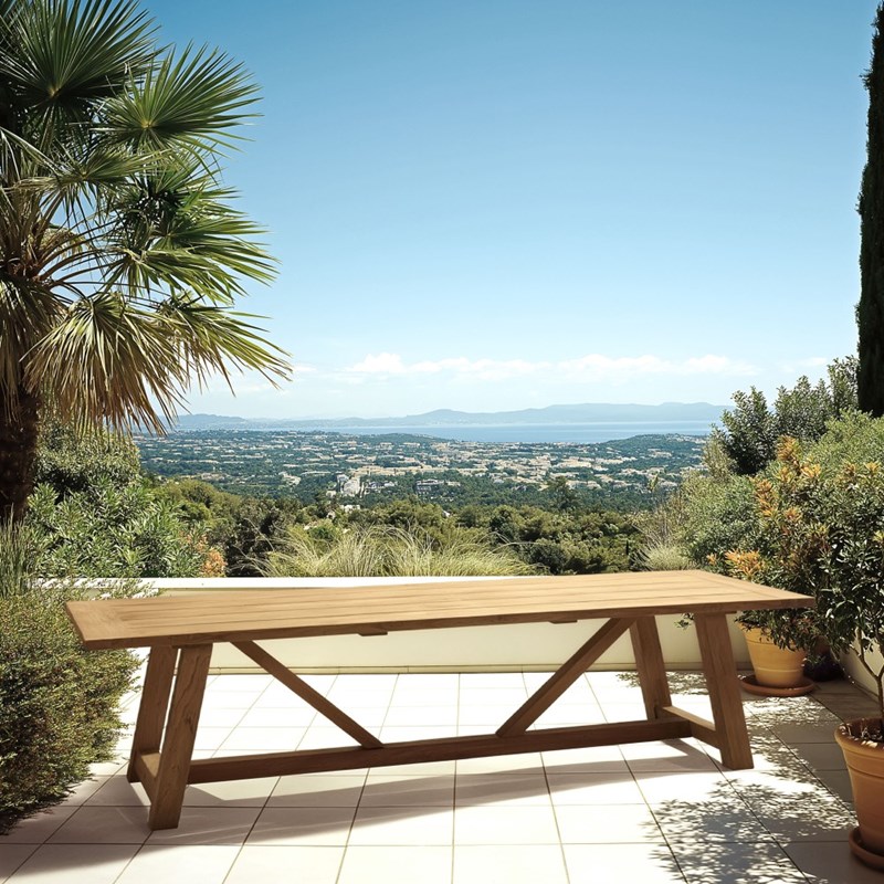 Macabane - Kally - table à manger de jardin 300x100cm en bois de teck recyclé naturel