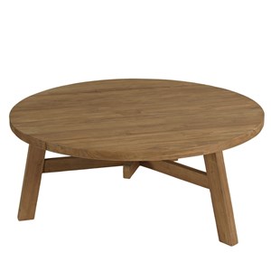 Kally - table basse de jardin ronde en bois de teck recyclé naturel d95cm