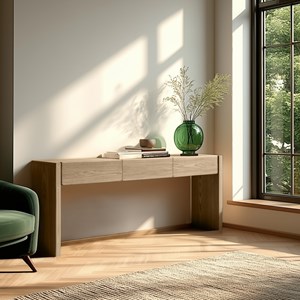 Ella - console l160 couleur naturelle 3 tiroirs design arrondi