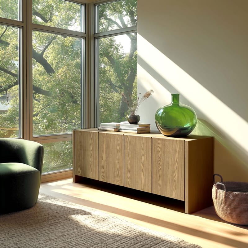 Macabane - Buffet Ella 4 portes design arrondi naturel - 35x190x77cm