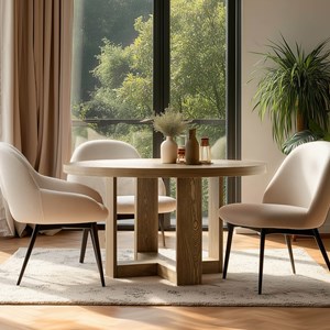 Ella - table à manger ronde d125cm couleur naturelle design arrondi