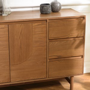Mario - buffet couleur naturelle 3 tiroirs 2 portes décor motif arrondi