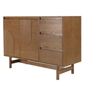 Mario - buffet couleur naturelle 3 tiroirs 2 portes décor motif arrondi