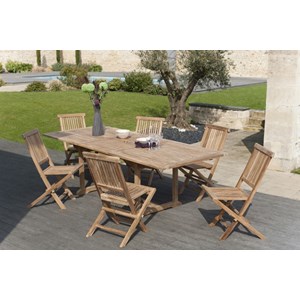 Fun - ensemble de jardin -table rect. 180*240 et 6 chaises bois teck