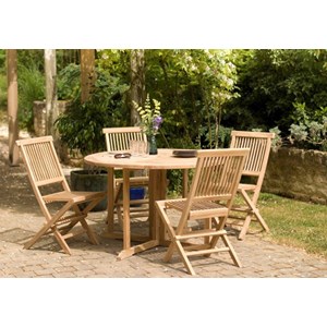 Fun - ensemble de jardin table à rabats diam120 et 4 chaises bois teck