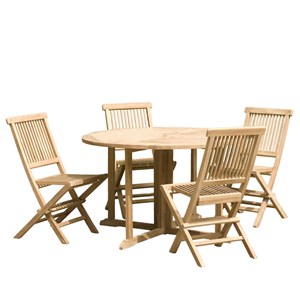 Fun - ensemble de jardin table à rabats diam120 et 4 chaises bois teck