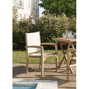 Fun - ensemble de 2 fauteuils de jardin bois teck et textilène blanc