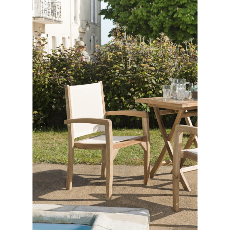  Lot De 2 Fauteuils En Teck Et Textil&egrave;ne - Coloris Ivoire