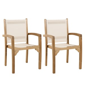Fun - ensemble de 2 fauteuils de jardin bois teck et textilène blanc