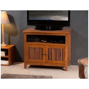 Api - meuble tv marron 2 portes persiennes bois teck