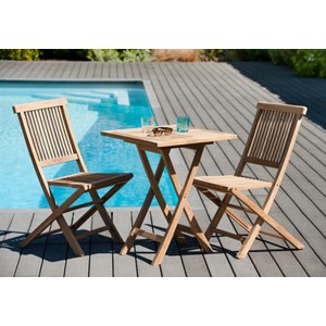 Fun - ensemble de jardin - table carrée et 2 chaises en bois de teck