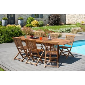 Maeva - ensemble de jardin en bois teck huilé 6 pers table + 6 chaises