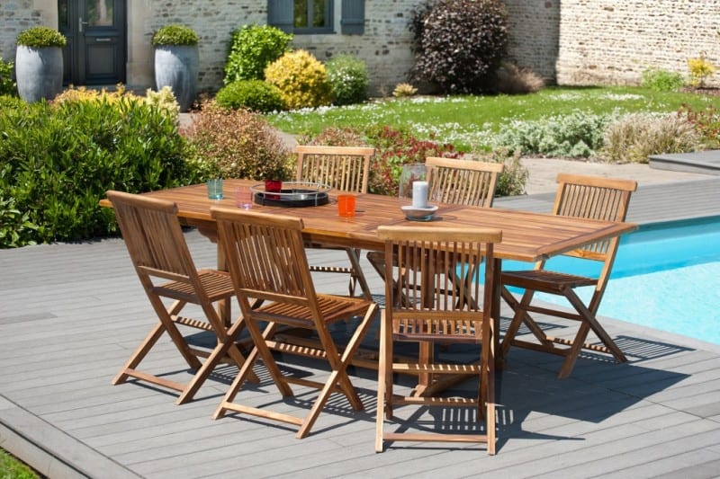  Salon de jardin en teck 6 places - collection buru