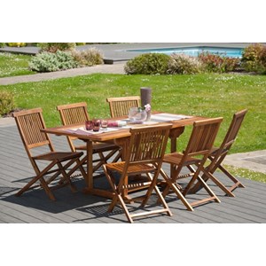 Maeva - ensemble de jardin en bois teck huilé 6 pers table + 6 chaises