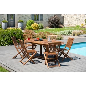 Maeva - ensemble de jardin bois teck huilé table 120*180 cm 6 chaises