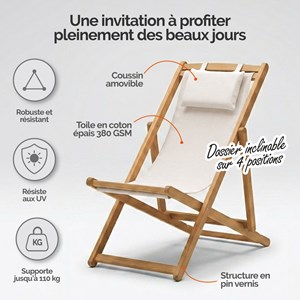 Chaise longue pliante - blanc cassé
