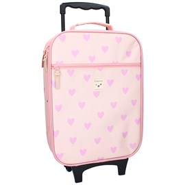 Valise à roulettes enfant cœurs rose