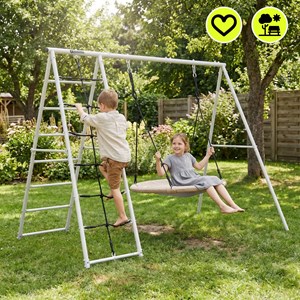 Aire de jeux jardin xl hypermotion- nid-de-cigogne 100cm & filet à grimper 180kg