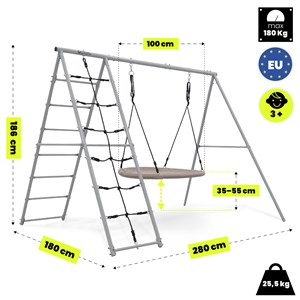 Aire de jeux jardin xl hypermotion- nid-de-cigogne 100cm & filet à grimper 180kg