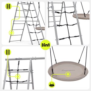 Aire de jeux jardin xl hypermotion- nid-de-cigogne 100cm & filet à grimper 180kg