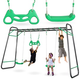 Aire de jeux jardin xxl hypermotion - portique acier 2 sièges, échelle & trapèze