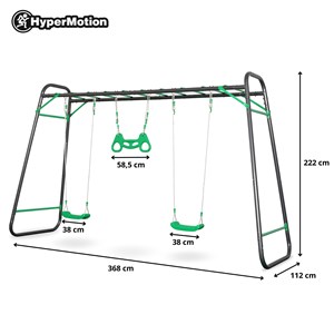 Aire de jeux jardin xxl hypermotion - portique acier 2 sièges, échelle & trapèze