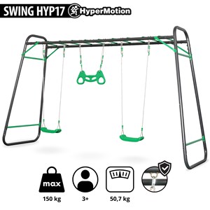 Aire de jeux jardin xxl hypermotion - portique acier 2 sièges, échelle & trapèze