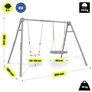 Portique jardin 4-en-1 hypermotion - nid-de-pie, balançoire bois & hamac oxford