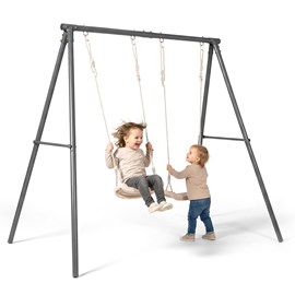 Portique balançoire double jardin hypermotion - acier 3-12 ans - 2 sièges 100kg