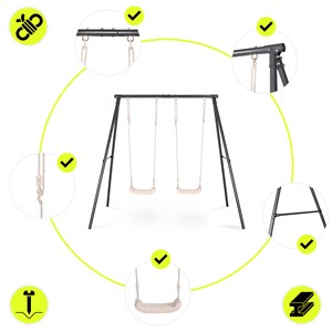 Portique balançoire double jardin hypermotion - acier 3-12 ans - 2 sièges 100kg