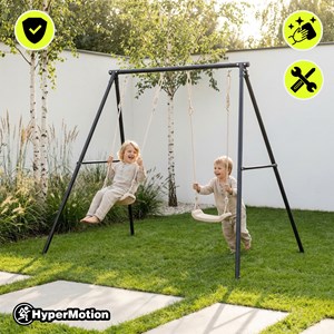 Portique balançoire double jardin hypermotion - acier 3-12 ans - 2 sièges 100kg