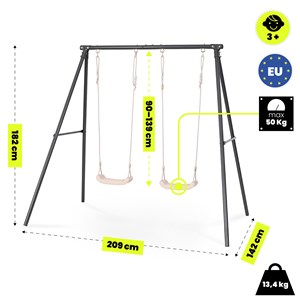 Portique balançoire double jardin hypermotion - acier 3-12 ans - 2 sièges 100kg