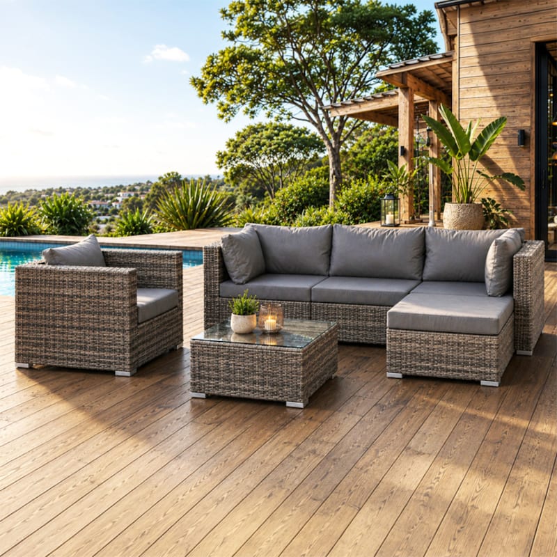 Peana salon de jardin 5 places modulable en résine tressée
