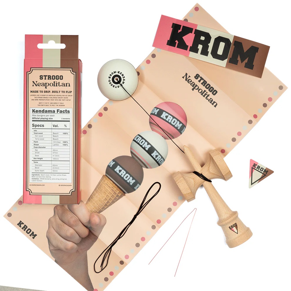 KROM Kendama STROGO Neapolitan Vanille – Bois Hêtre, Peinture Anti-dérapante, Forme LAMBO, Pour Tous Niveaux