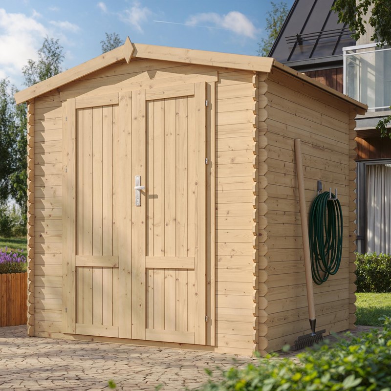 Timbela - Abri de jardin en bois 3,53 m² sol imprégné, portes à panneaux