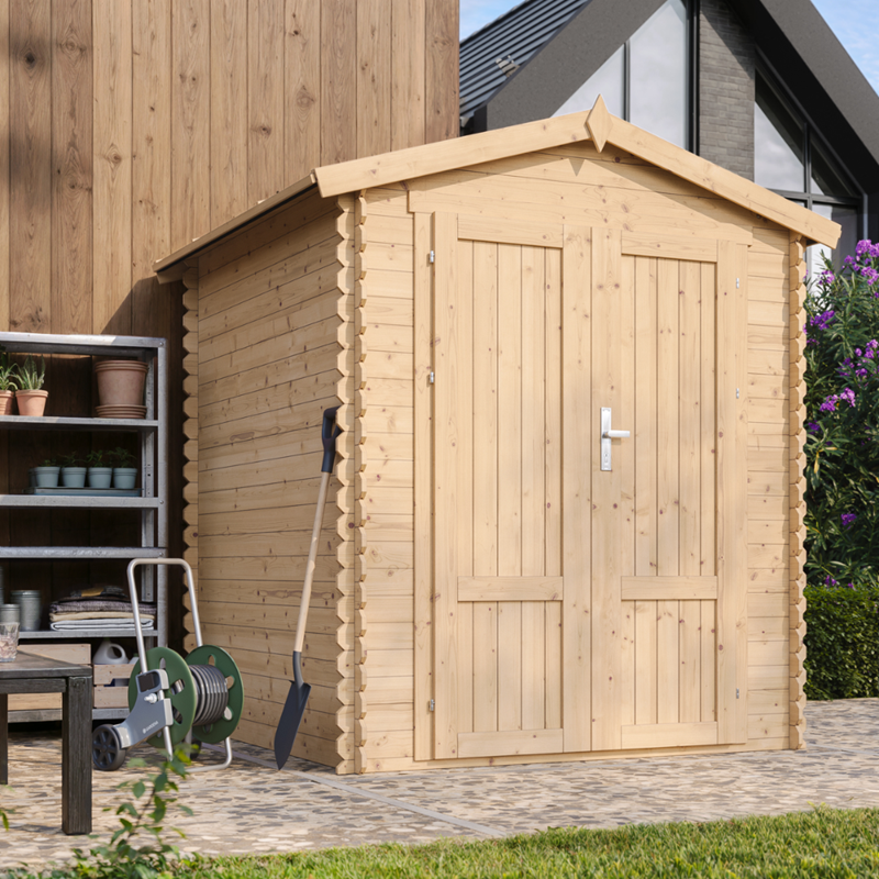Timbela - Abri de jardin en bois 2,82 m² sans plancher, portes à panneaux en bois massif